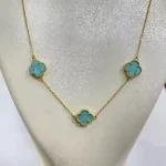 گردنبند ونگلیف سه گل فیروزه ای